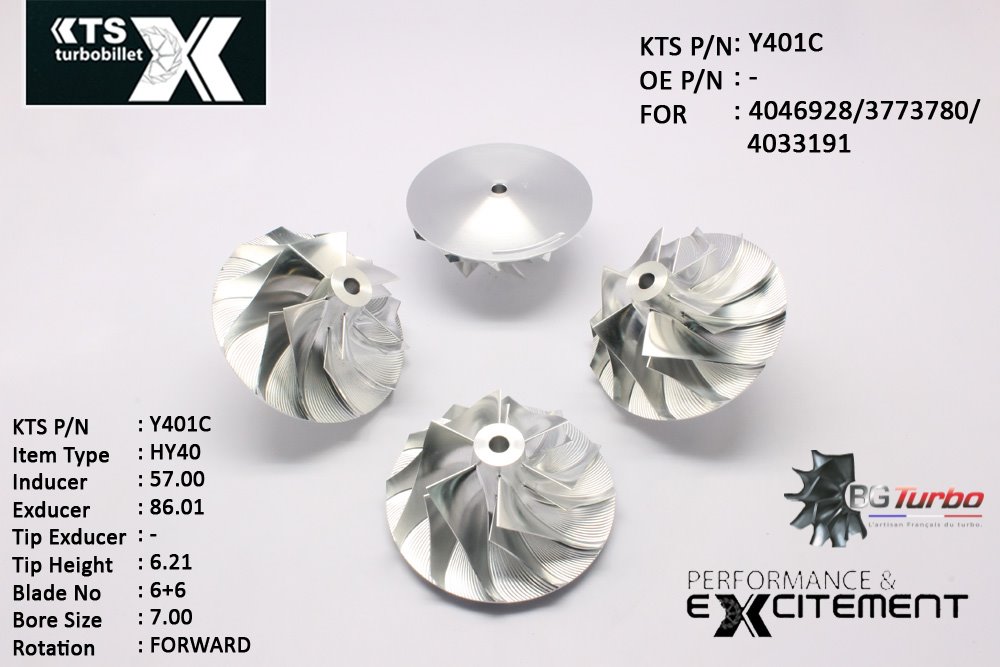 Turbo ROUE FORGÉE MFS PERFORMANCE - 6+6 PALES - INDUCER : 57 - EXDUCER : 86,01 - TYPE : HY40ANGLE : 45° - ROTATION : Forward - SUPER BACK : 4,97 - BORE SIZE : 7
